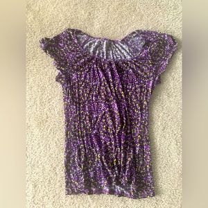 Apt 9 purple printed butterfly sleeve top, size S